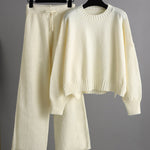 Nadorine Casual Knit Two-Piece Set Loose-Fit Sweater and Wide-Leg Pants