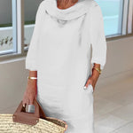 Stitching Round Neck Casual Style Solid Color Long Sleeve Dress