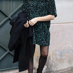 Skobeloff Velvet Sequin Short Sleeve Mini Dress