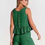 Nadorine 2 Piece Outfits Sleeveless Ruffle Tank Crop Top and Wide Leg Pants Lounge Set with Pockets