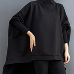 Urban Solid Color High-Neck High-Low Sweatshirt Top