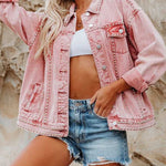 Loose Rivet Beading Ripped Cropped Denim Jacket