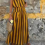 Yellow and Black Striped Sleeveless Waist Long Dress