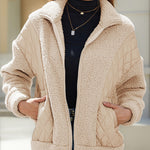 Long Sleeve Cardigan Zippered Plush Patchwork Women's Jacket