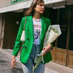 Nadorine Button Down Collared Blazer Jacket Tops with Pockets