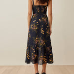 Vintage Floral Dress Frill Neck Sleeveless Strap Tie Ruffle Hem Beach Dress