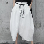 Loose White Linen Split-Side Harem Pants