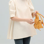 Casual Loose Bow-Embellished Solid Color Blouse
