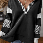 Light French Beige Striped Patchwork Collar Sweatshirt