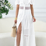 Nirvana off-shoulder ruffled cutout dress