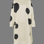 Long Sleeves Loose Pockets Polka-Dot Mock Neck Midi Dresses