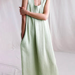 Solid Casual Loose Square Collar Sleeveless Backless Summer Long Midi Dress