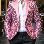 KZZ Men's Solid-Color Slim-Fit Sequin Blazer