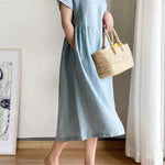 Casual Loose Solid Color Round-Neck Midi Dresses