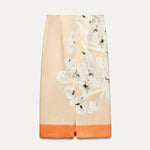 Avani Linen Blend Flower Print High Rise Pencil Slit Midi Skirt