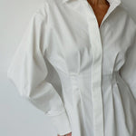 Long Sleeve Tunic Dress High Waist Lapel Short Dress Button Down Pleated Dress