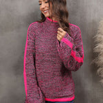 Casual Long Sleeves Loose Contrast Color Half Turtleneck Sweater Tops