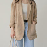 Solid Open Front Long Sleeve Pocket Suit Blazers Button Outerwear