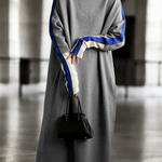Long Sleeves Loose Contrast Color Stand Collar Maxi Dresses