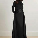 Bodycon Elasticated Waist Asymmetric Solid Color Split-Joint High Neck Maxi Dresses