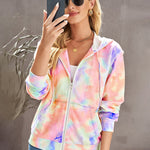 Tie-dye Hoodie Zip Up Casual Jacket Active Sweatshirt