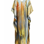 Batwing Sleeves Loose Printed Split-Joint V-Neck Maxi Dresses