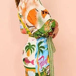 Summer Sophistication Linen Blend Unique Print Belted Pocket Shirt Mini Dress