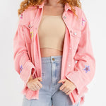 Long Sleeve star sequin shirt Button Down Basic Denim Jacket With Pockets