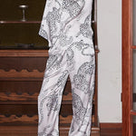 White Jaguar Print Home Long-sleeved Two-piece Set