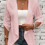 Long Sleeves Loose Buttoned Hollow Jacquard Solid Color Collarless Outerwear