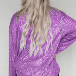 Solid color button-down long-sleeve sequined cardigan