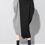 Casual Loose Split-Joint Contrast Color High-Neck Long Sleeves Dress