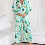 Nadorine Women's Boho Floral Printed V Neck Lantern Long Sleeve Waist Cut Out Back Casual Jumpsuit Romper