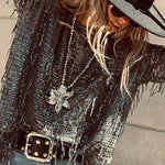 Party Crasher Sequin Tassle Fabric Long Sleeve Loose Top