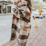 Knee Length Lapel Plaid Flannel Shirt Jacket