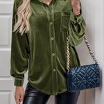 Classic Velvet Collared Button-down Long-sleeved Shirt
