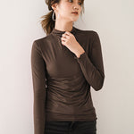10 Colors Simple Solid Color Long Sleeves High-Neck T-Shirt Top