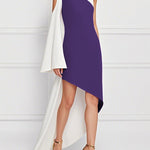 Flared Sleeves High-Low Contrast Color Hollow One-Shoulder Maxi Dresses