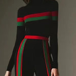 Long Sleeves Skinny Split-Joint Striped High Neck T-Shirts Tops