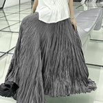 A-Line Irregular Clipping High-Waisted Pleated Solid Color Skirts