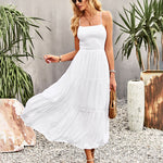 Sleeveless Lace-up Backless Smocked Tiered Maxi Dress Boho Long Beach Sundresses