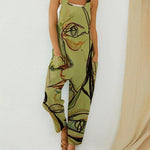 Sleeveless U-Neck Bib Overall High Waist Loose Comfy Beach Jumpsuit Wide Leg Rompers