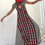 Fresh Breeze Ethnic Unique Print Ruffle Sleeve A-line Maxi Dress