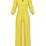 High Waisted Long Sleeves Buttoned Pockets Solid Color V-Neck Jumpsuits