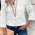 Solid Color Lace Embroidered Floral Loose Casual Top