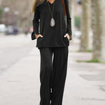 Two-piece Set Solid Long Sleeve Sweatshirt Wide Leg Pants Casual Loose Outfit Suit