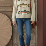 Trout print high-neck loose-fitting sweater