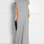 Loose Short Sleeves Solid Color Split-Joint High Neck Maxi Dresses