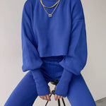 Women's Knitted Two Pieces Sets Turtleneck Cropped Sweater with High-waisted Flared Pants