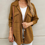 Solid Color Long Sleeve Jacket Casual Pocket Knitted Outerwears